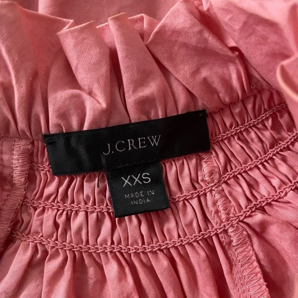 J CREW Smocked Ruffled Neck Puff-Sleeve Cotton Oversized Poplin Top Women's XXS
